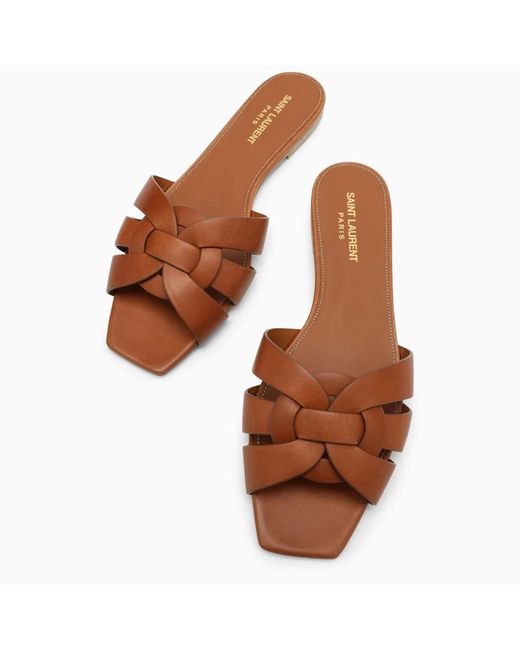 Saint Laurent Brown Leather Tribute Flats