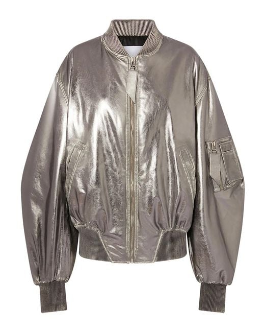 The Attico Gray Mirrored Leather Bomber Jacket