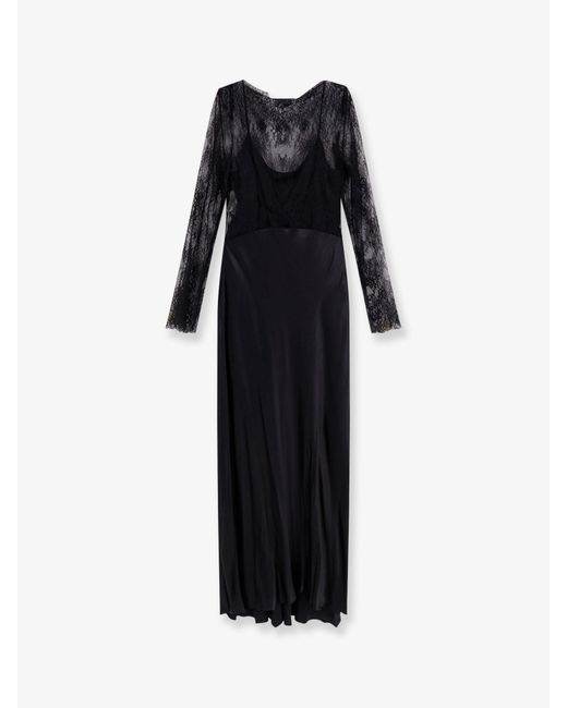Alberta Ferretti Black Long Dress With Lace Insert
