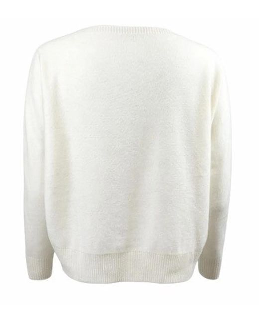 D.exterior White Off- Relaxed Fit Round Neck Sweater