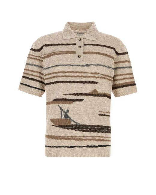 Bottega Veneta Natural Embroidered Cotton Blend Polo Shirt for men