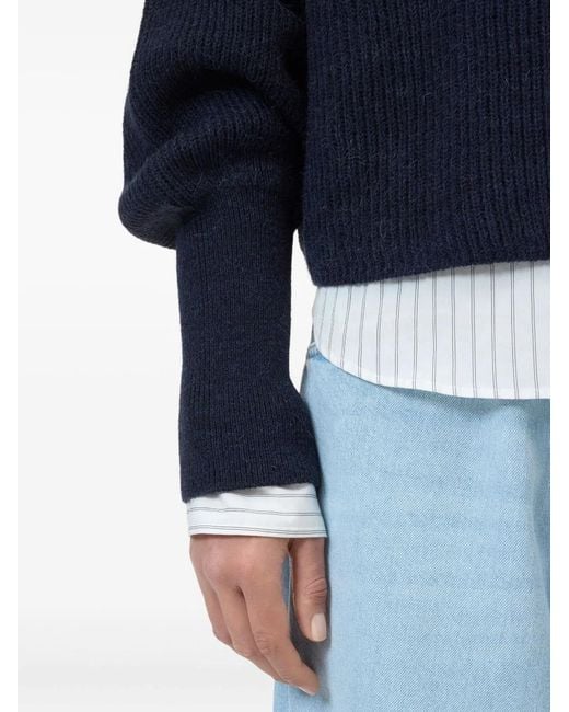 Closed Blue Ribbed Knit Funnel Neck