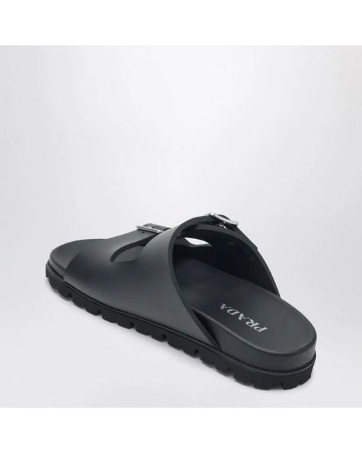 Prada Black Leather Slider Sandals