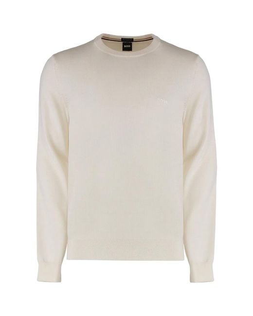 Boss Natural Virgin Wool Crew-Neck Sweater for men