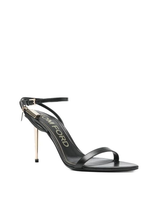 Tom Ford Black Shiny Leather Padlock Pointy Naked Sandals 85