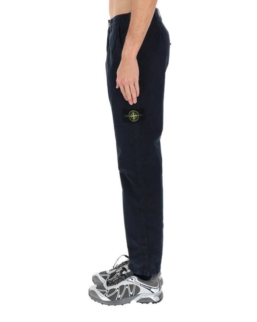 Stone Island Blue Logo Patch Pants for men