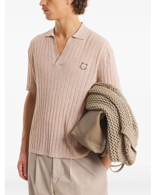 Maison Kitsuné Pink Maison Kitsuné Linen Cotton Short Sleeve Polo for men