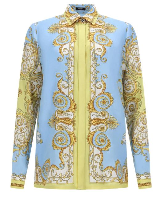 Versace Blue "Baroque" Print Shirt