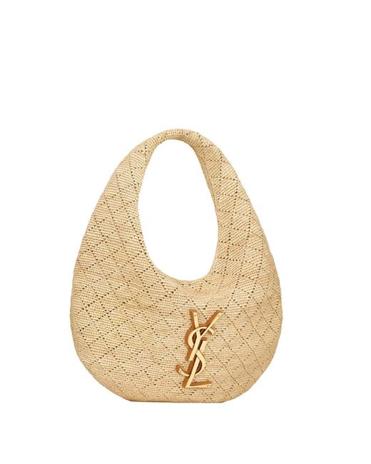 Saint Laurent Metallic Quilted Raffia Shoulder Bag