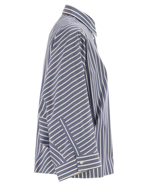Brunello Cucinelli Blue Vertical Striped Cotton Shirt