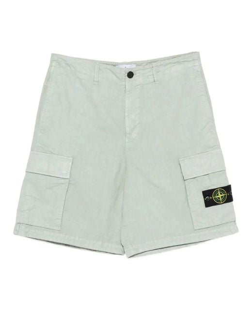 Stone Island Green Nylon Panama Loose Fit Cargo Bermudas for men