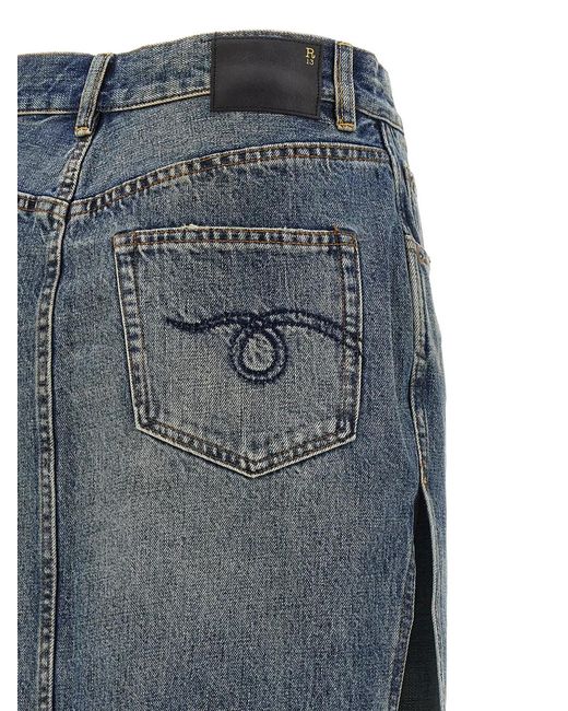R13 Blue 'Devon Side Slit' Skirt