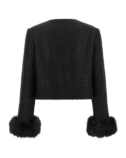 Self-Portrait Black Self Portrait Bouclé Fur Jacket