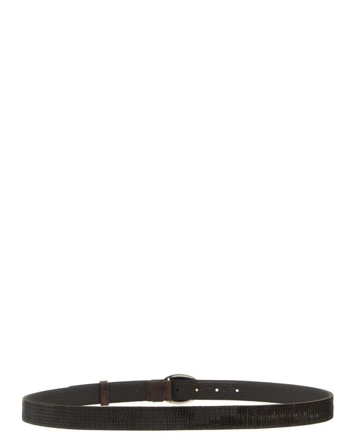 Brunello Cucinelli Black 'Texture' Leather Belt for men