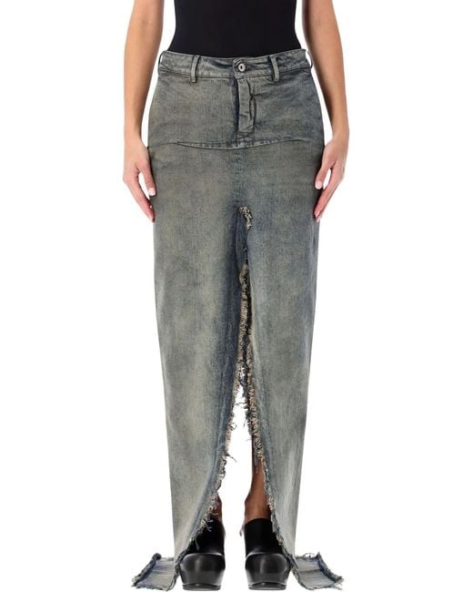 Rick Owens Gray Long Denim Sliced Skirt