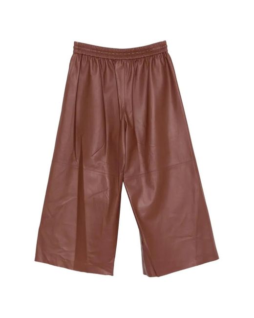Yves Salomon Red Leather Trousers With Drawstring Waistband