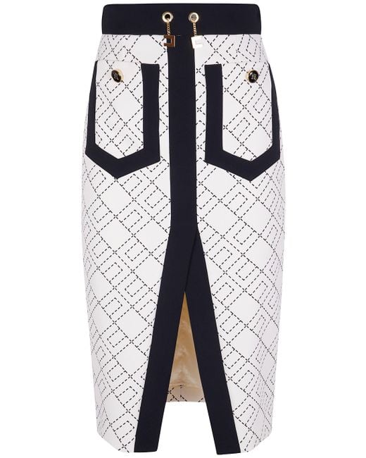Elisabetta Franchi Blue Geometric Patterned Midi Skirt