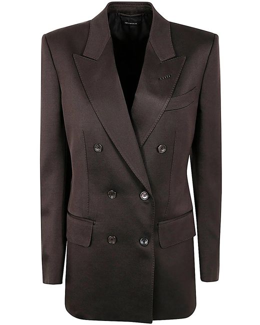 Tom Ford Black Silk And Wool Twill Double Breasted Jacket