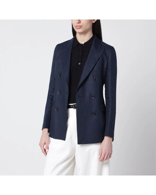 Tagliatore Blue Doublebreasted Linen Jacket