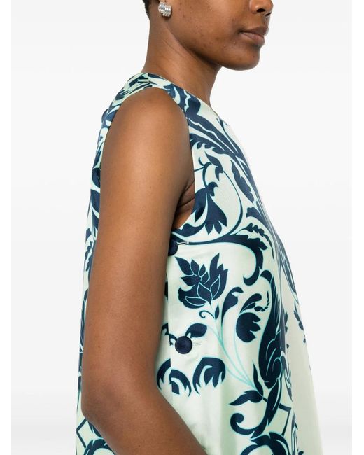 F.R.S For Restless Sleepers Blue Printed Silk Dress