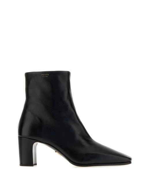 Prada Black Leather Ankle Boots