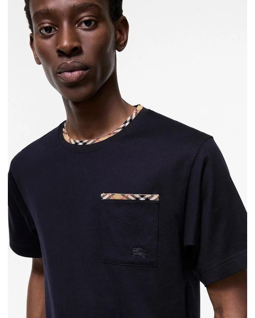 Burberry Blue Check Trim T-Shirt for men
