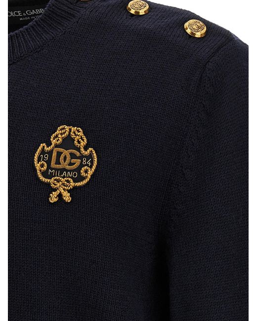 Dolce & Gabbana Blue Dolce & Gabbana Embroidered Coat Of Arms Sweater for men