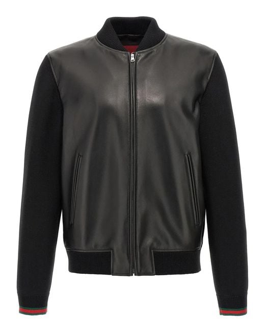 Gucci Black Bimaterial Bomber Jacket for men