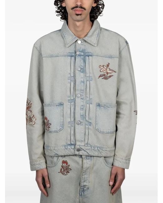 Drole de Monsieur Gray "Brodée Fleurs" Dusty Denim Jacket for men