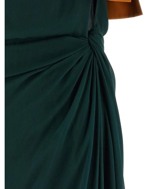 Saint Laurent Green One-Shoulder Dress