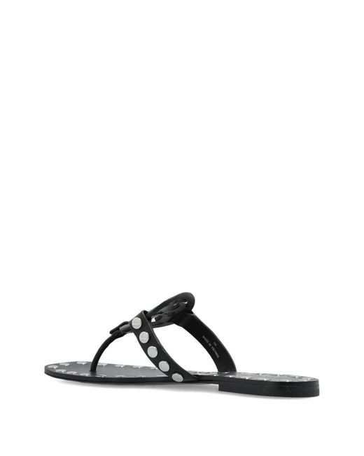 Tory Burch Black Studded Miller Leather Flat Sandals