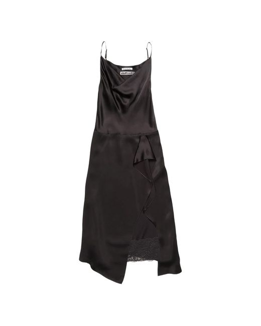 Acne Black Lace-Trimmed Ruffled Midi Dress