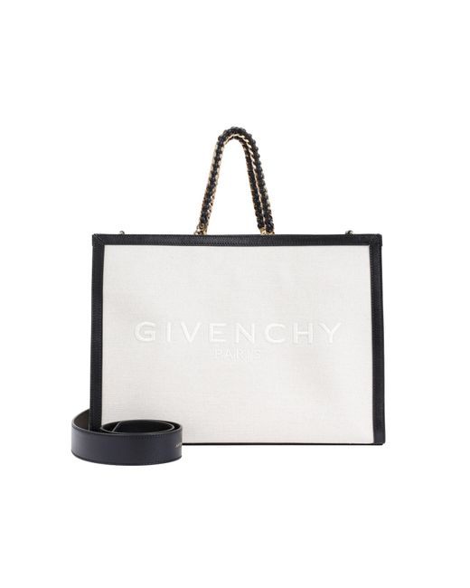 Givenchy White Two-Tone Canvas And Leather Medium G-Tote Handbag