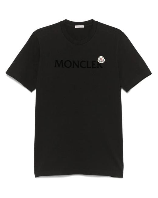 Moncler Black Cotton T-Shirt With Flocked Logo