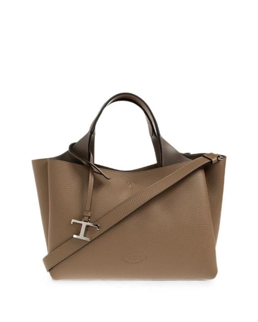 Tod's Brown T Timeless Mini Leather Tote Bag