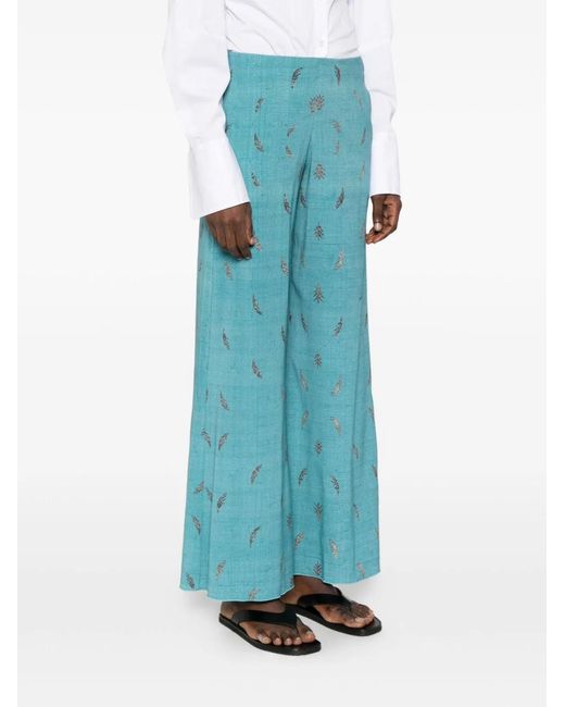 Pierre Louis Mascia Blue Printed Silk Trousers