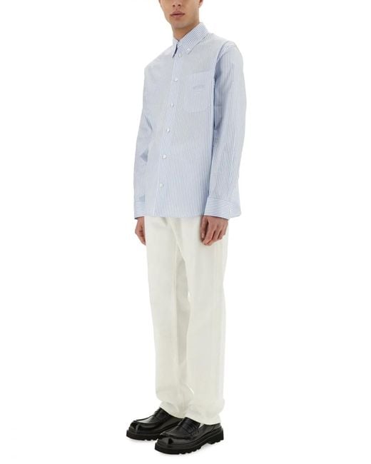Versace Blue Striped Shirt With Silk Printed Insert for men