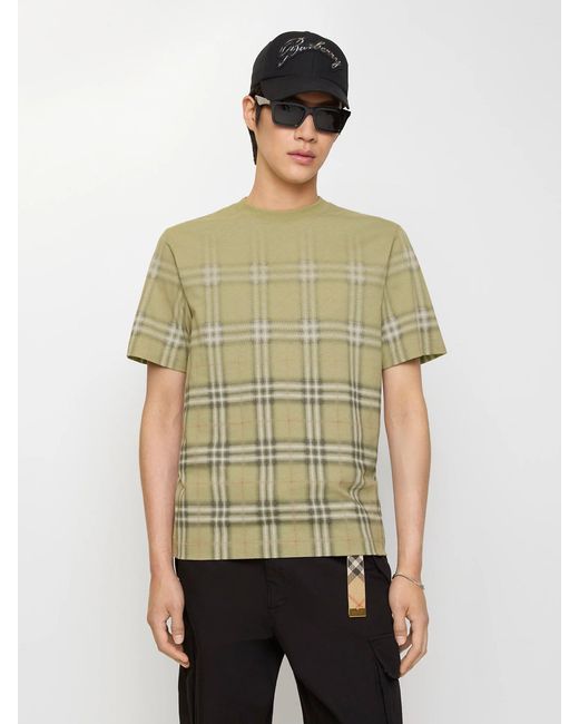 Burberry Green Gradient Check Cotton T-Shirt for men