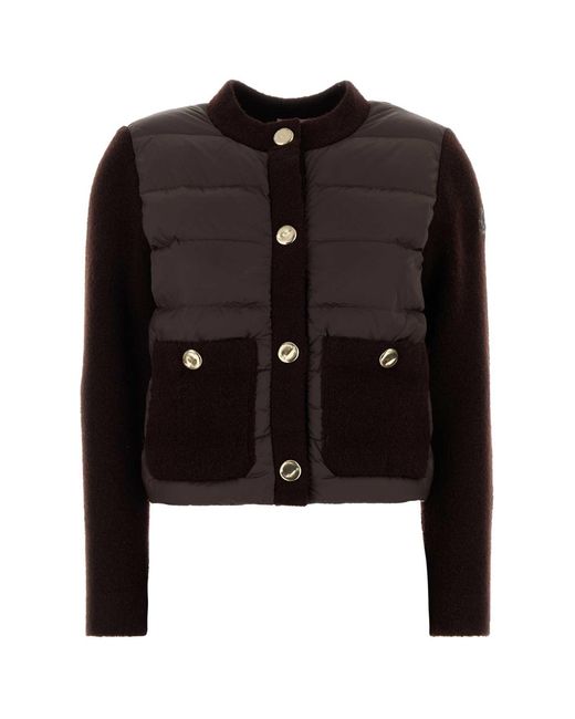Moncler Black Chocolate Knit & Nylon Cardigan