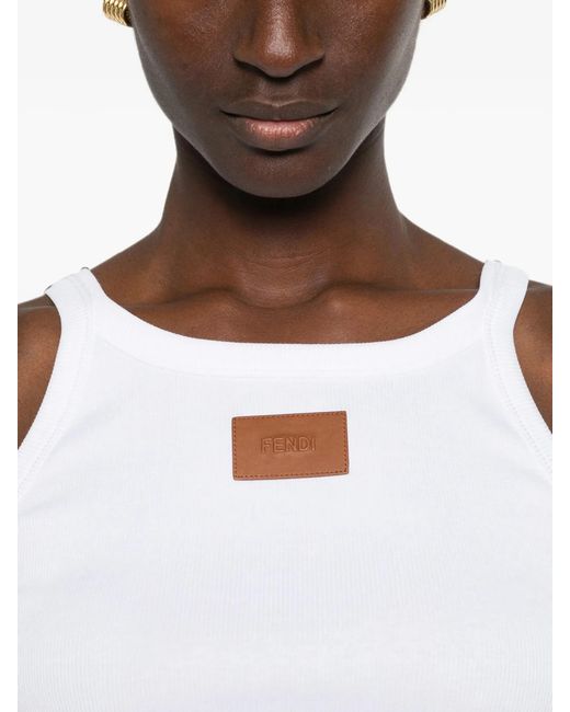 Fendi White Tanktop Canale Blanco Etiq Camel Logo