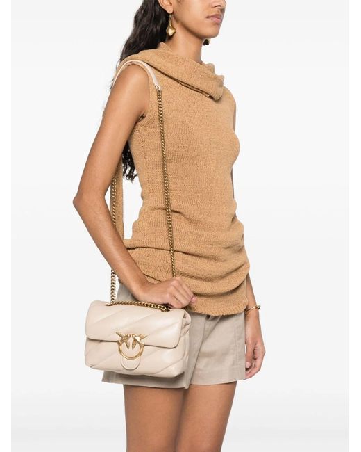 Pinko Natural Grigio Leather Shoulder Bag