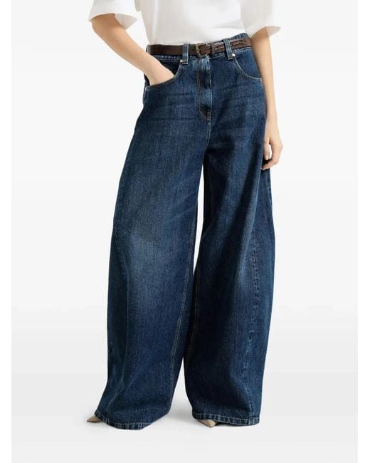 Brunello Cucinelli Blue Wide-Leg Cotton Denim Jeans