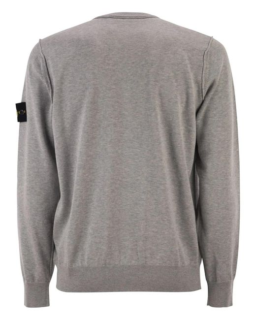 Stone Island Gray Crew Neck Jumper With Small Lapel for men