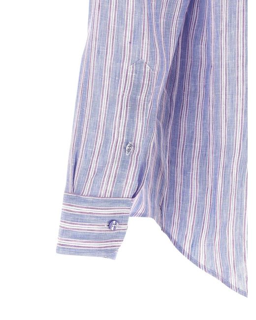 Etro Blue Striped Linen Shirt for men