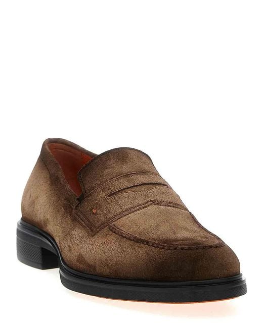 Santoni Brown Suede Loafers for men