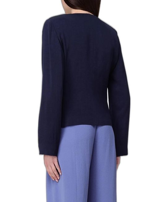 Emporio Armani Blue Ruffled Long-Sleeve Dress