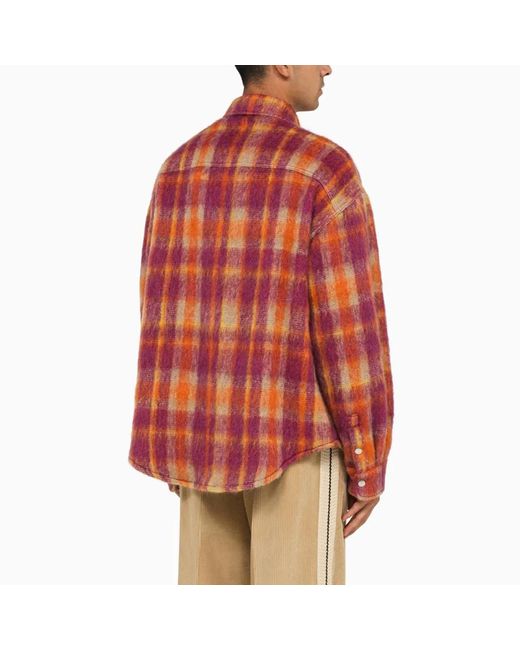 Palm Angels Orange Checked Wool Overshirt for men