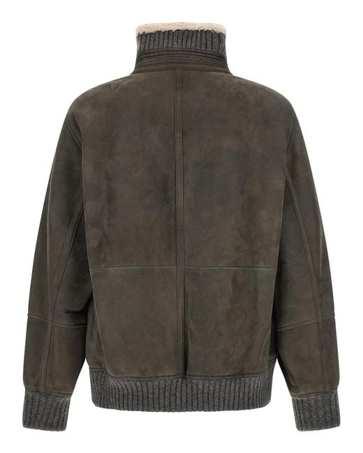 Brunello Cucinelli Gray Leather Jacket for men