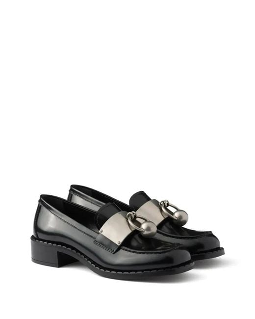 Prada Black Brushed Leather Loafers