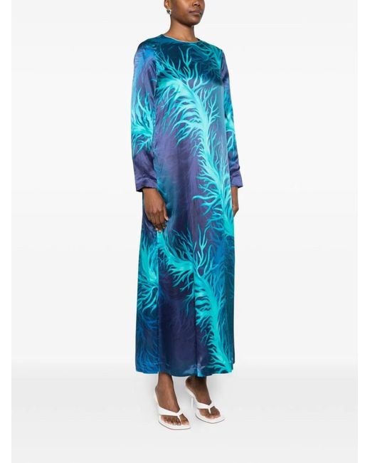 F.R.S For Restless Sleepers Blue Printed Silk Dress